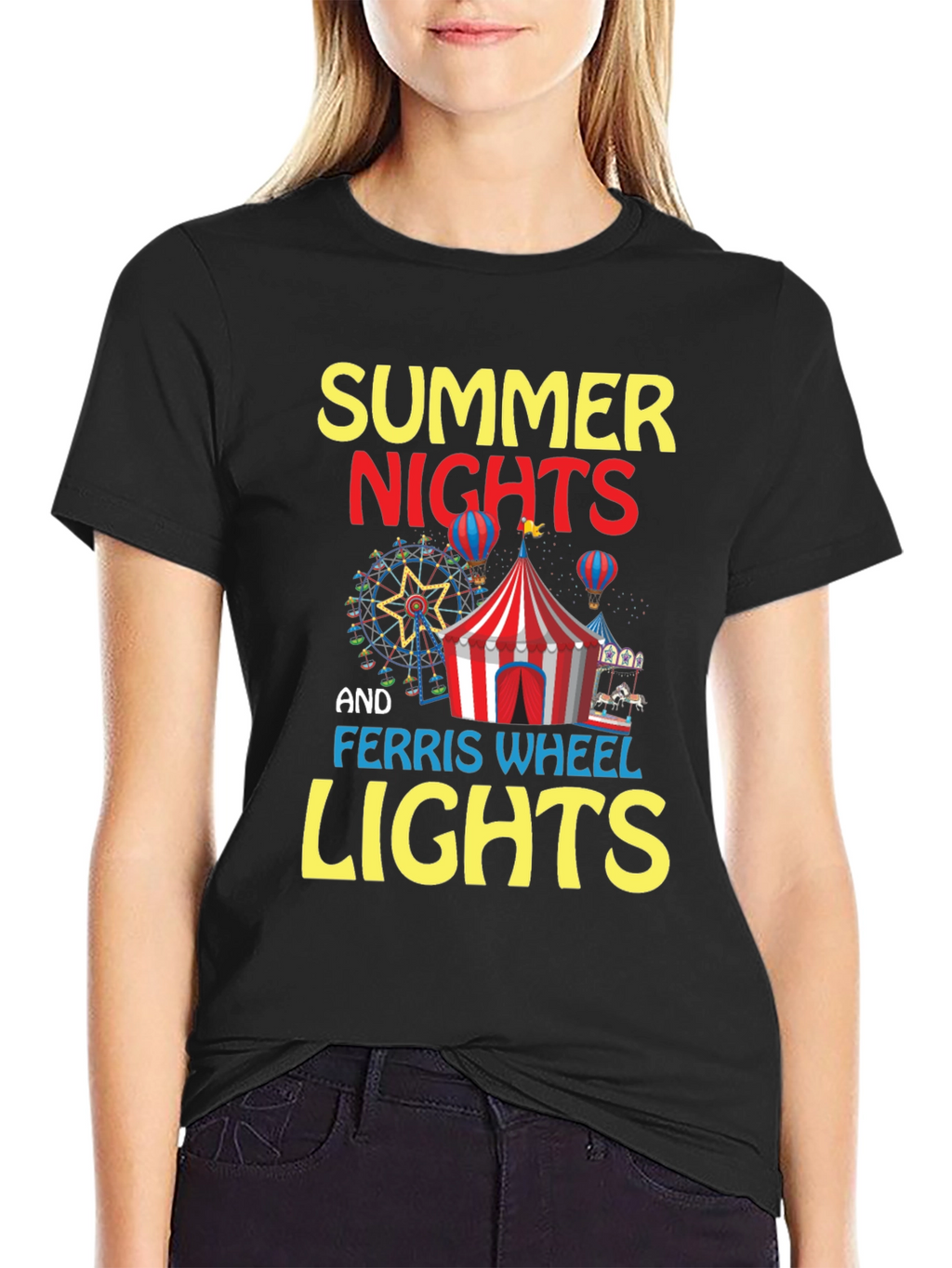 Summer Nights and Ferris Wheel Lights Black T-Shirt