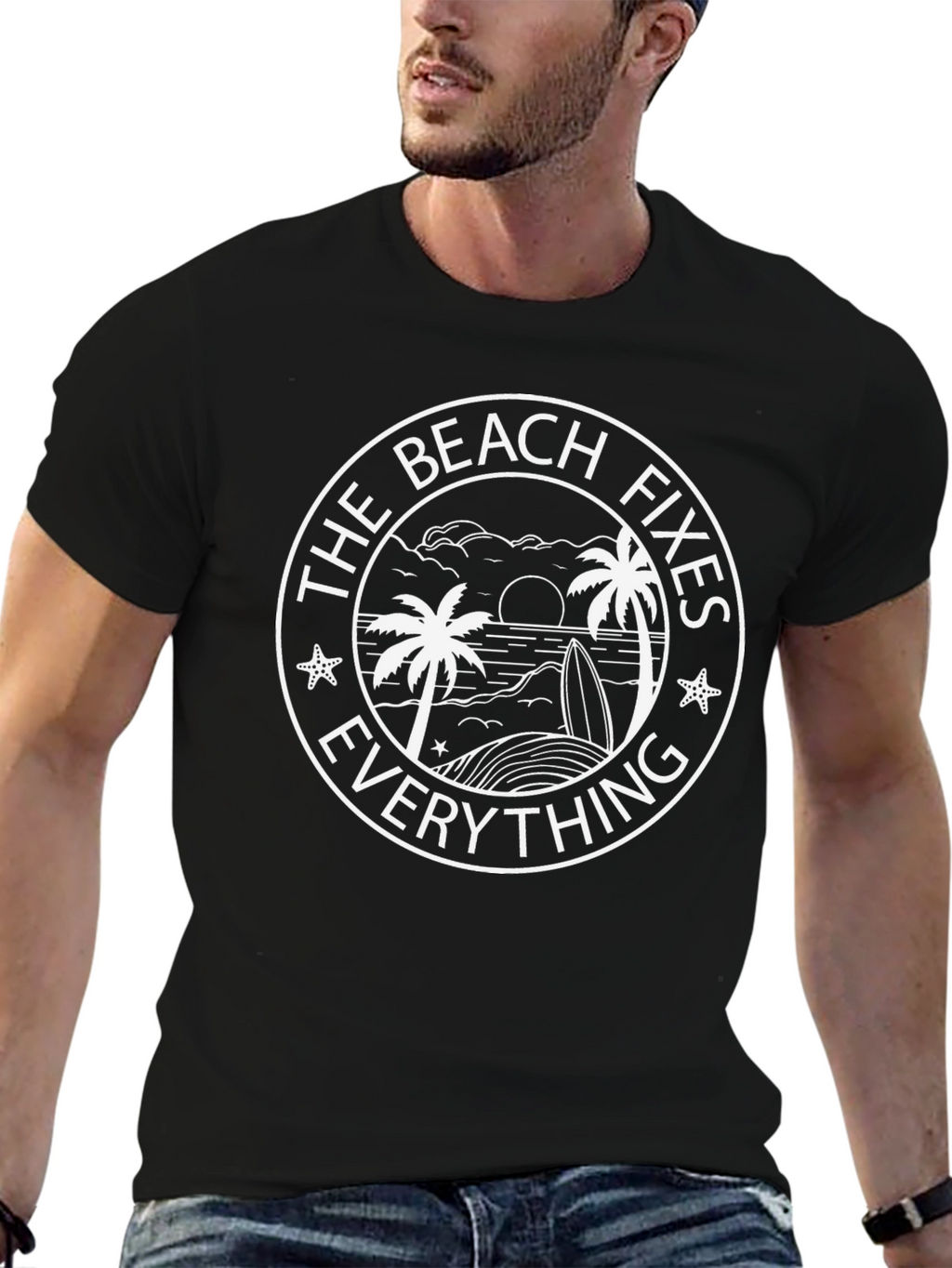 The Beach Fixes Everything Black T-Shirt
