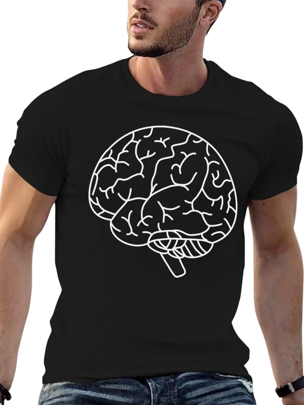 Brain Graphic Tee - Black Cotton T-Shirt