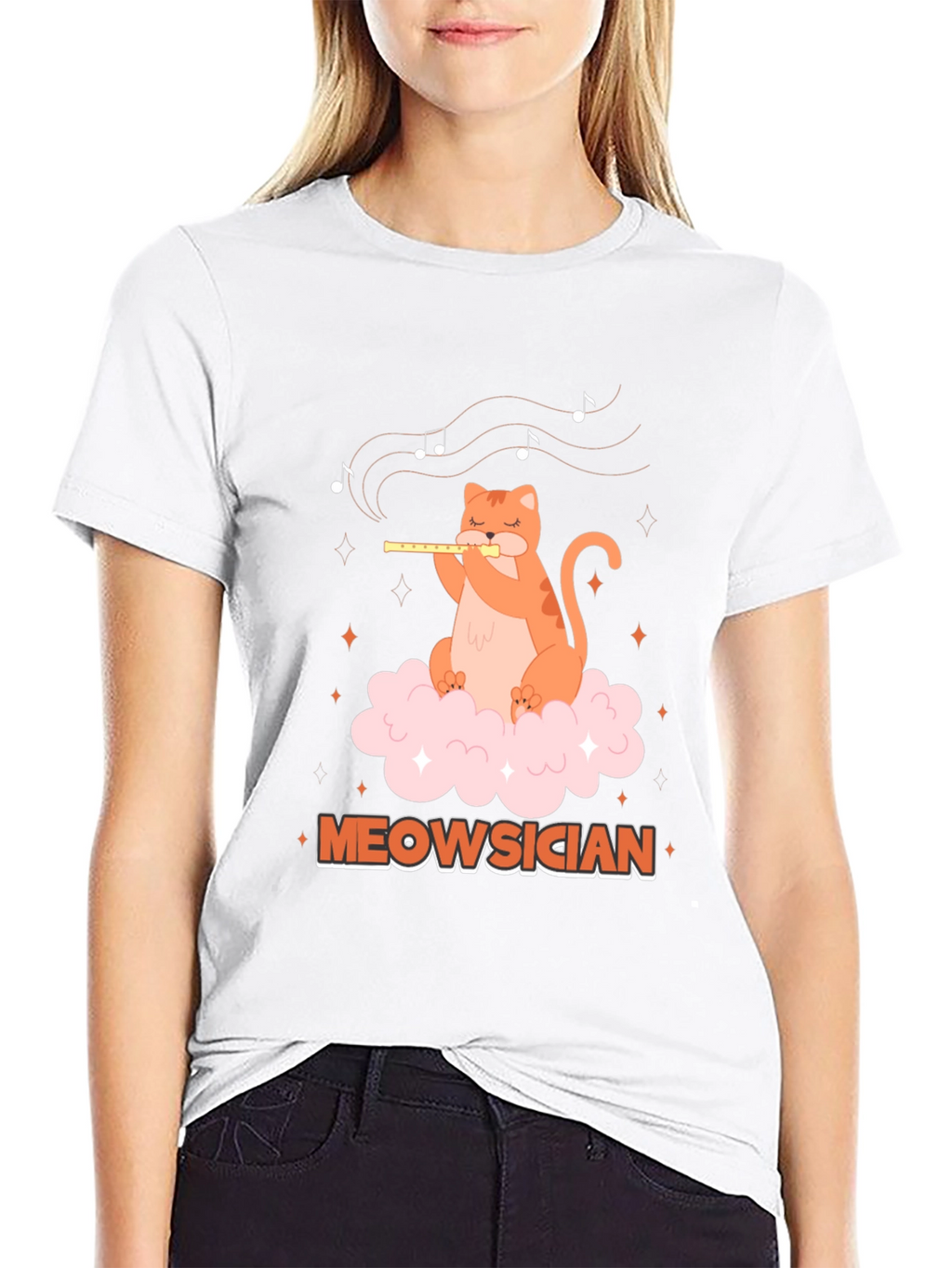 Meowsician Cat Flute Player Graphic T-Shirt