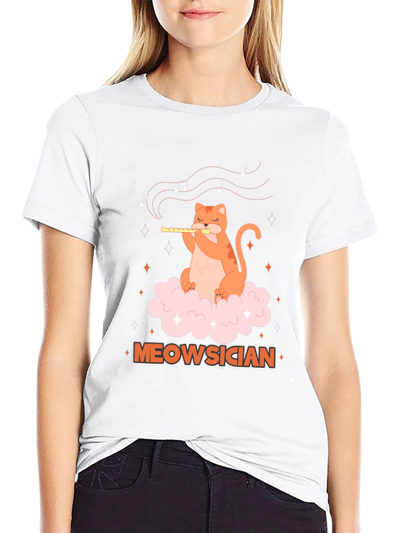 Meowsician Cat Flute Player Graphic T-Shirt