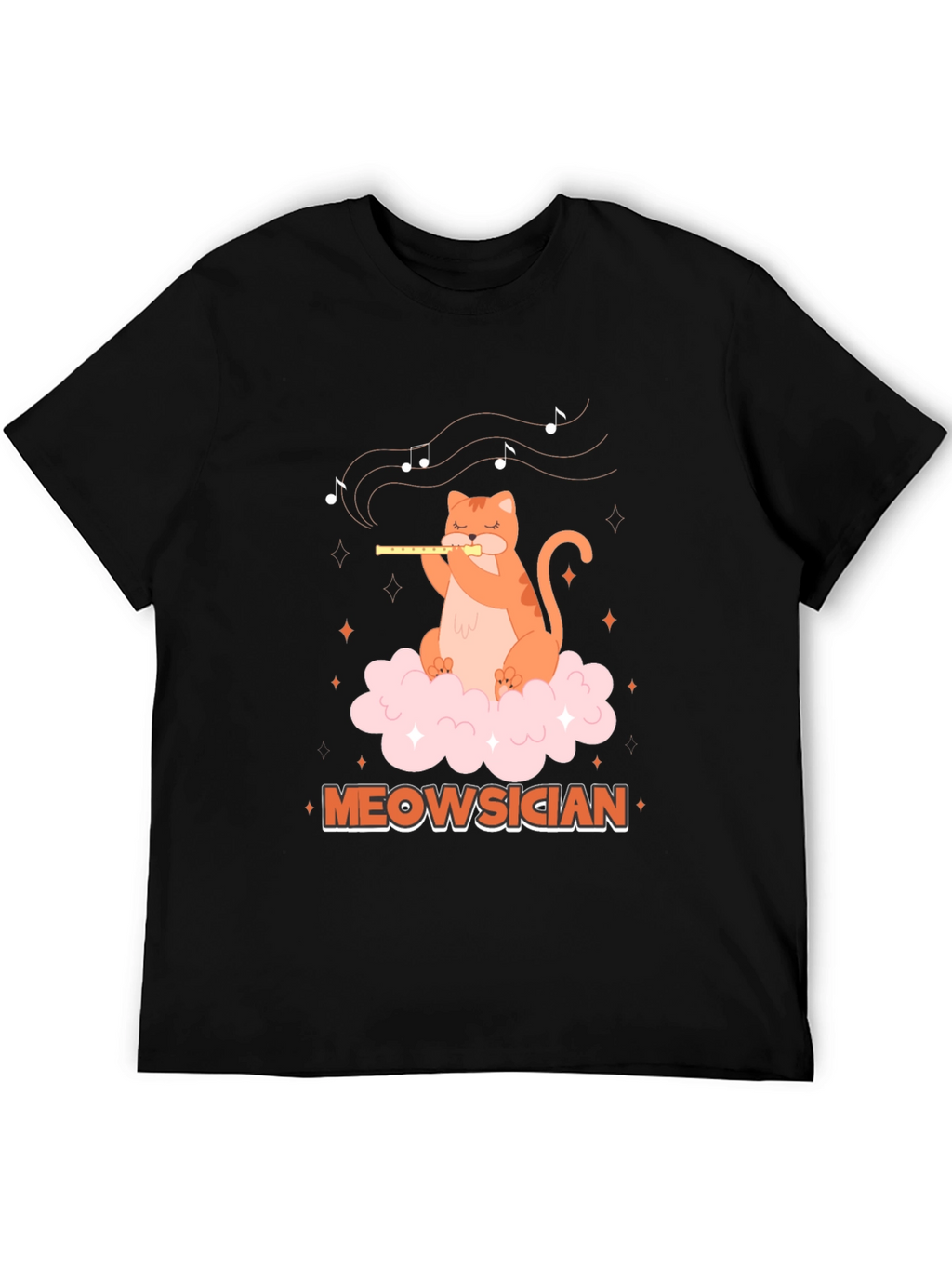 Meowsician Cat Flute Player Graphic T-Shirt