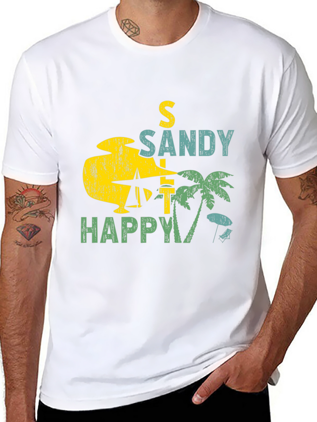 Sandy Happy Beach Graphic Tee - Mens Black T-Shirt