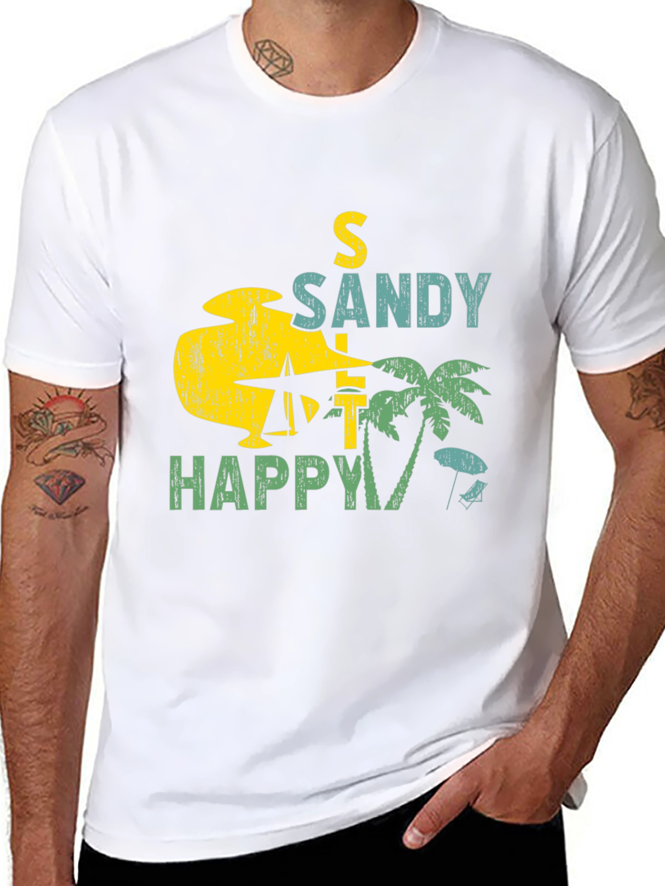 Sandy Happy Beach Graphic Tee - Mens Black T-Shirt