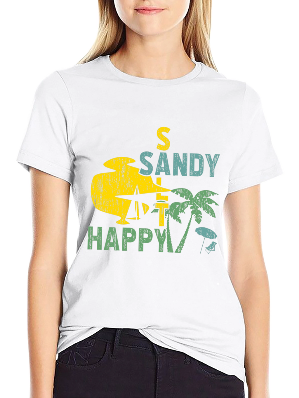 Sandy Happy Beach Graphic Tee - Mens Black T-Shirt