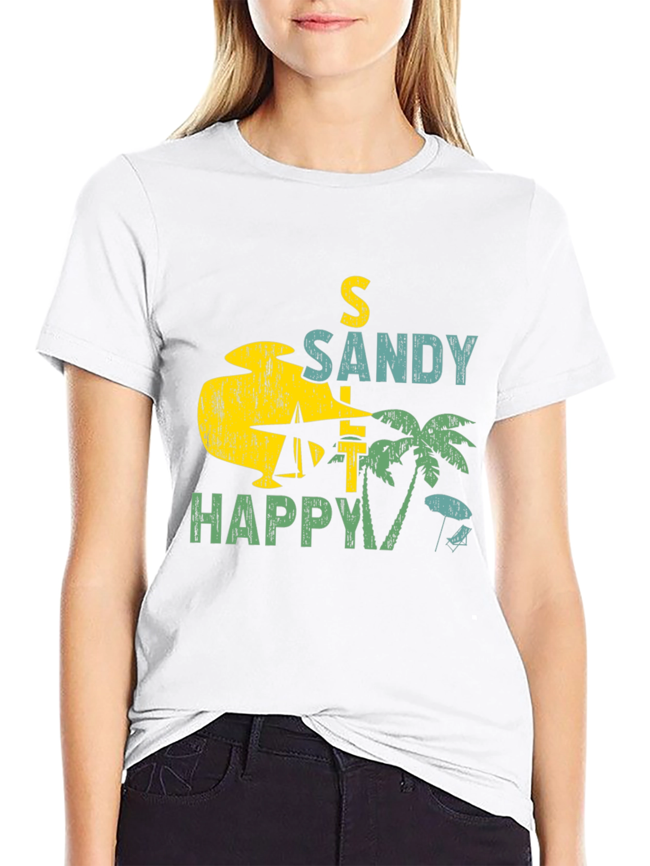 Sandy Happy Beach Graphic Tee - Mens Black T-Shirt