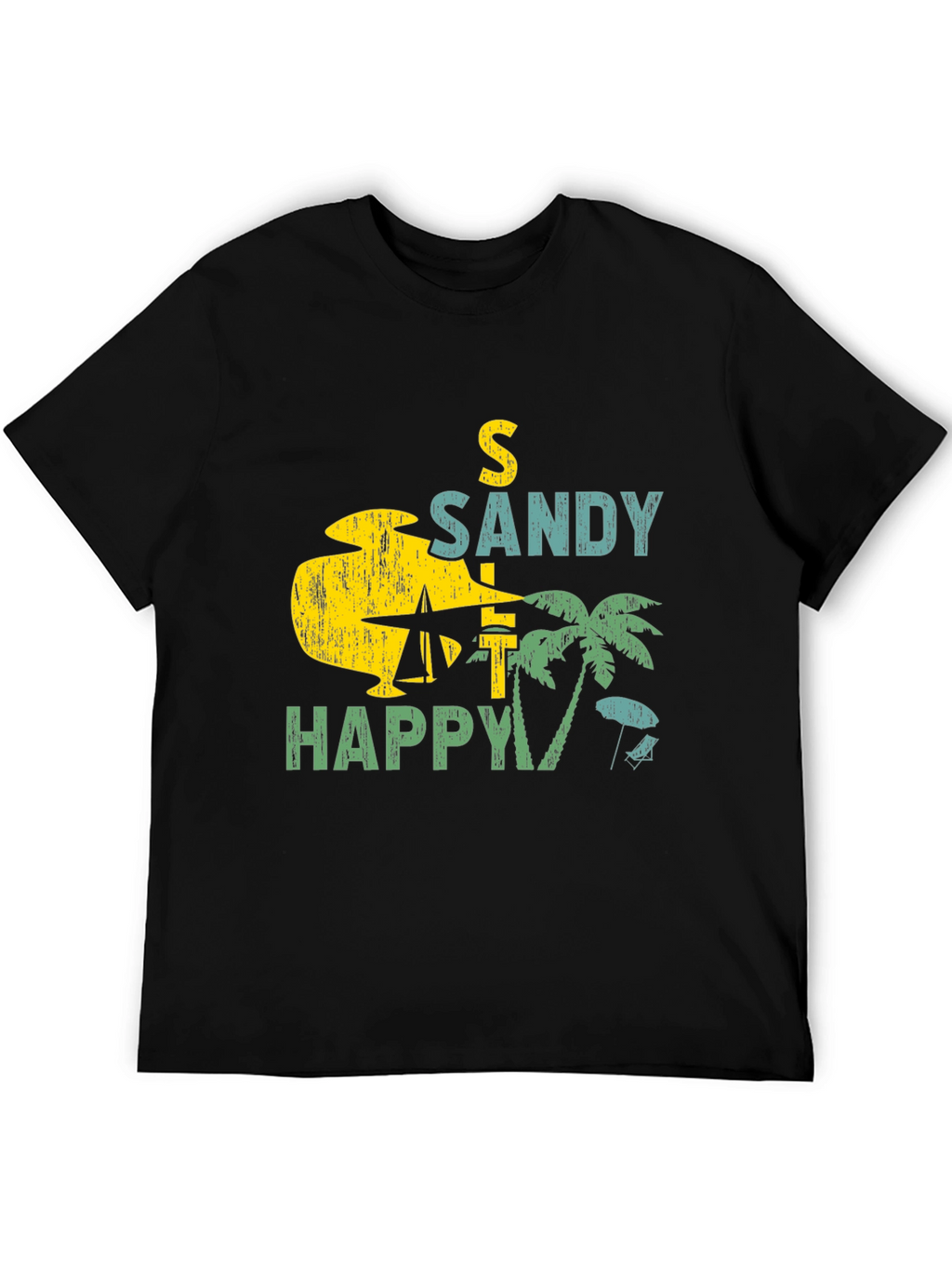 Sandy Happy Beach Graphic Tee - Mens Black T-Shirt