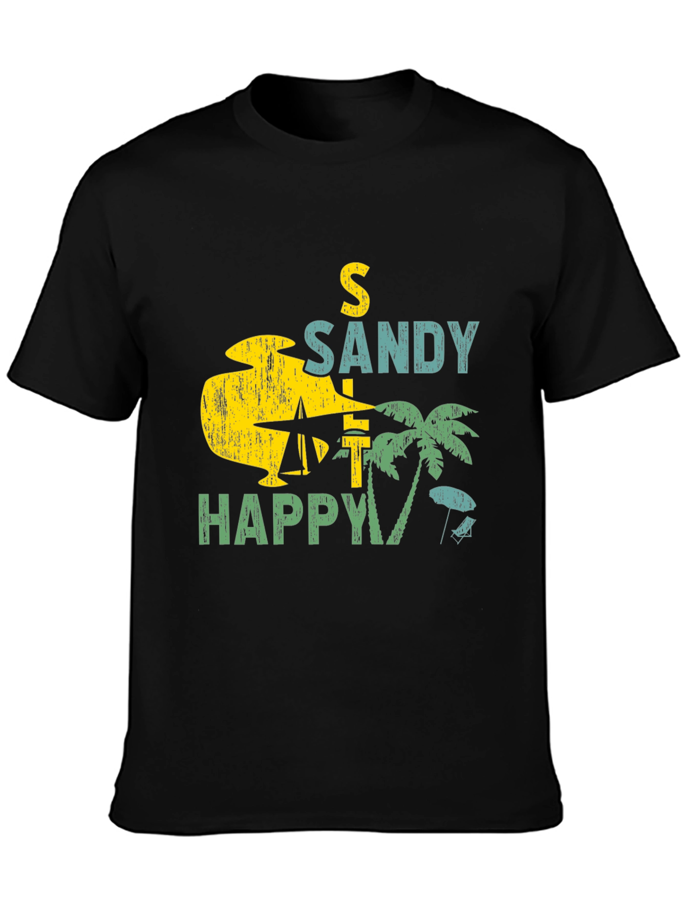 Sandy Happy Beach Graphic Tee - Mens Black T-Shirt