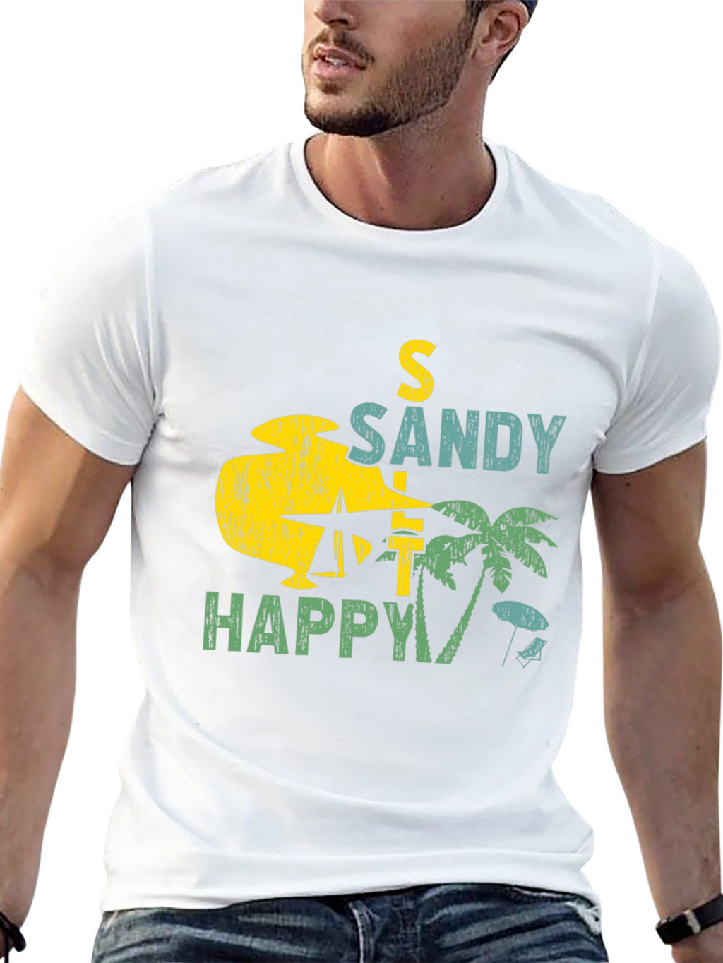 Sandy Happy Beach Graphic Tee - Mens Black T-Shirt