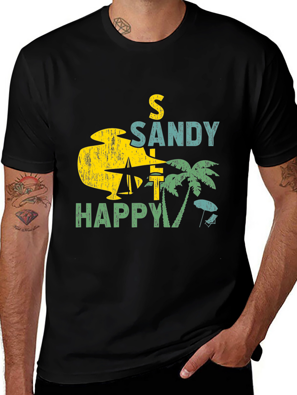 Sandy Happy Beach Graphic Tee - Mens Black T-Shirt