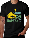 Sandy Happy Beach Graphic Tee - Mens Black T-Shirt