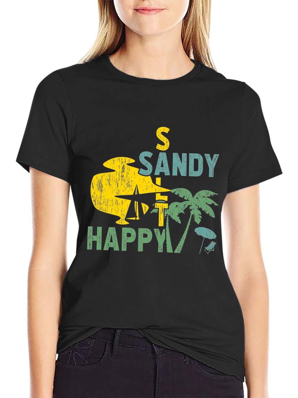 Sandy Happy Beach Graphic Tee - Mens Black T-Shirt