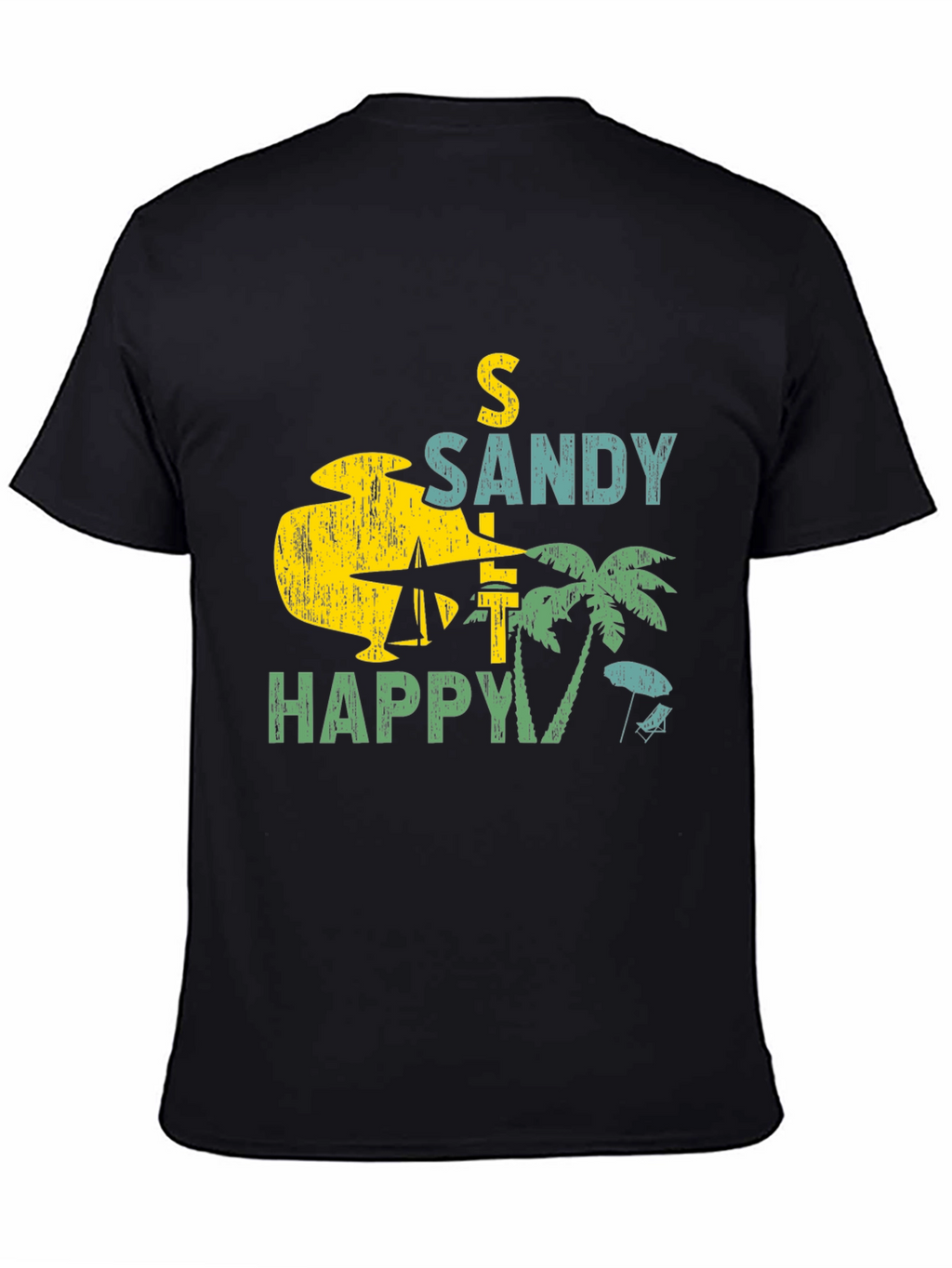 Sandy Happy Beach Graphic Tee - Mens Black T-Shirt