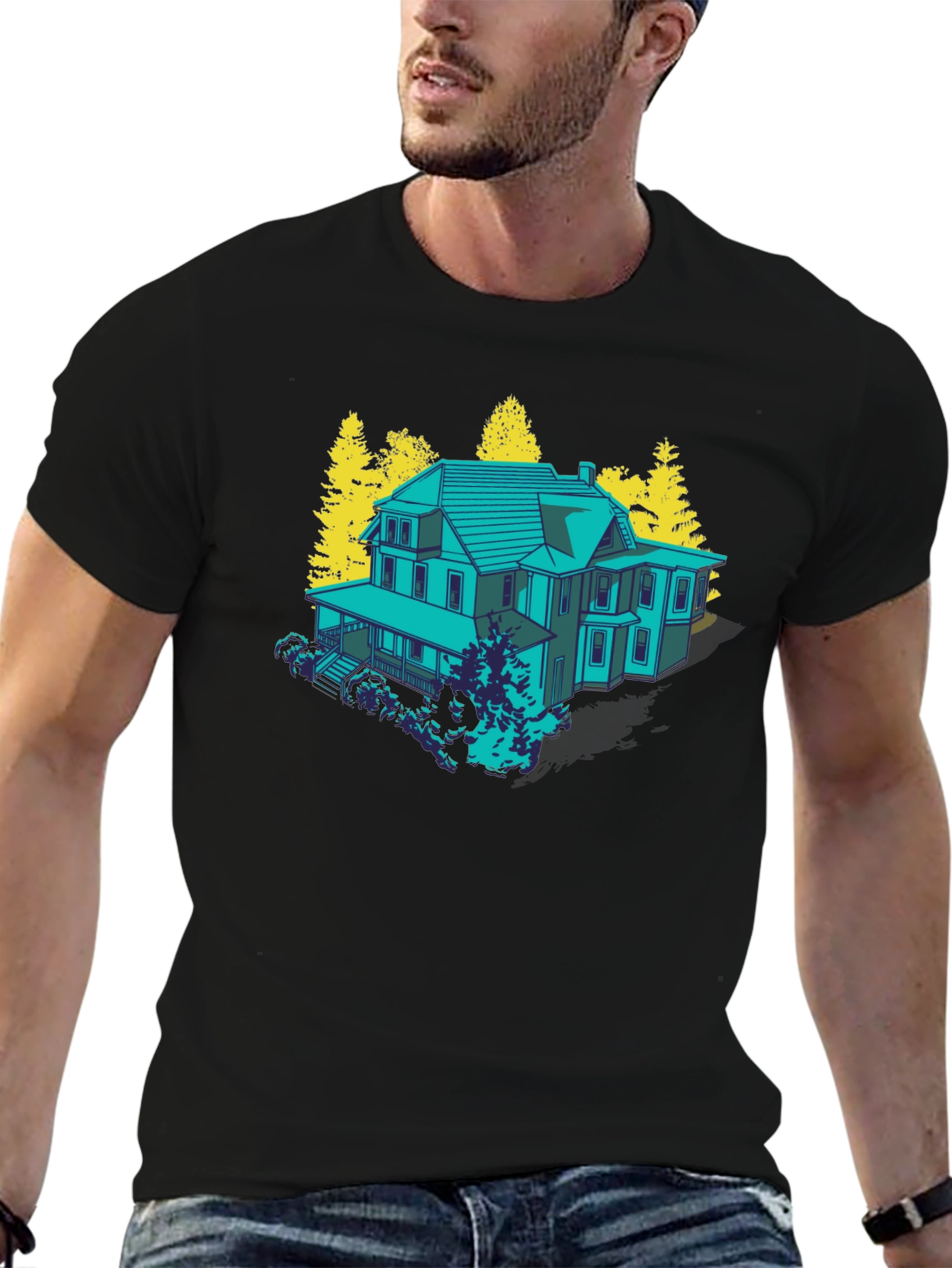 Haunted House Graphic Tee - Novelty T-Shirt