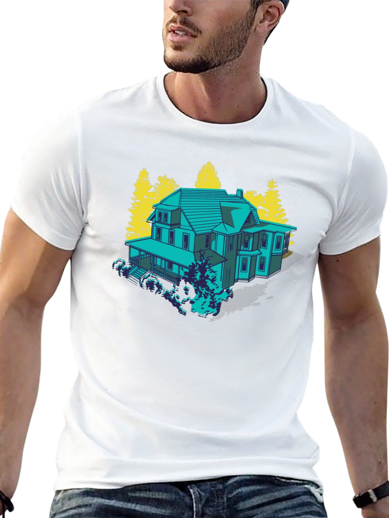 Haunted House Graphic Tee - Novelty T-Shirt