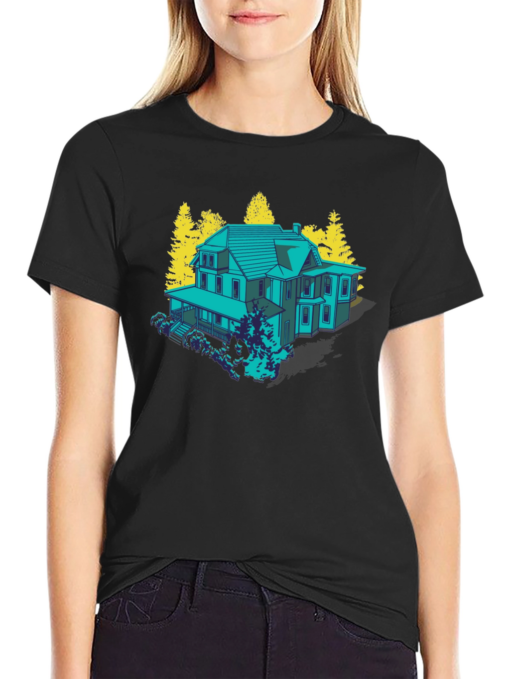 Haunted House Graphic Tee - Novelty T-Shirt