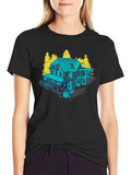 Haunted House Graphic Tee - Novelty T-Shirt