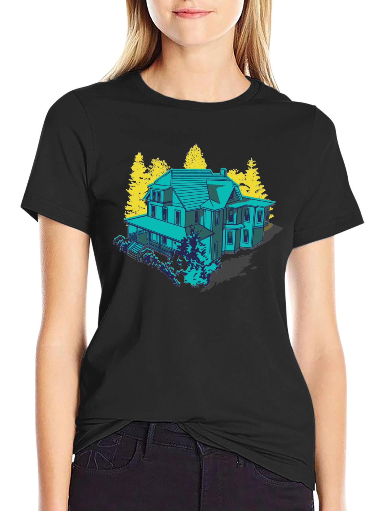 Haunted House Graphic Tee - Novelty T-Shirt