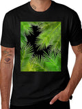 Tropical Palm Leaf Print Black T-Shirt