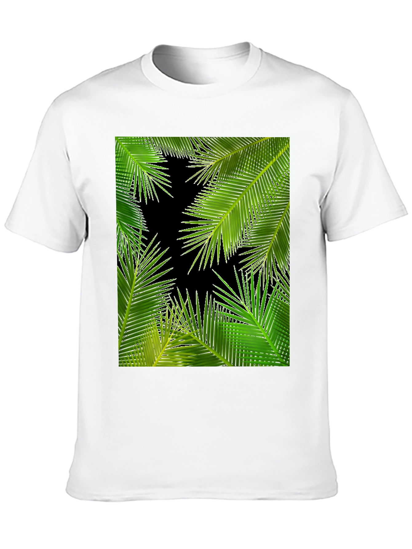Tropical Palm Leaf Print Black T-Shirt