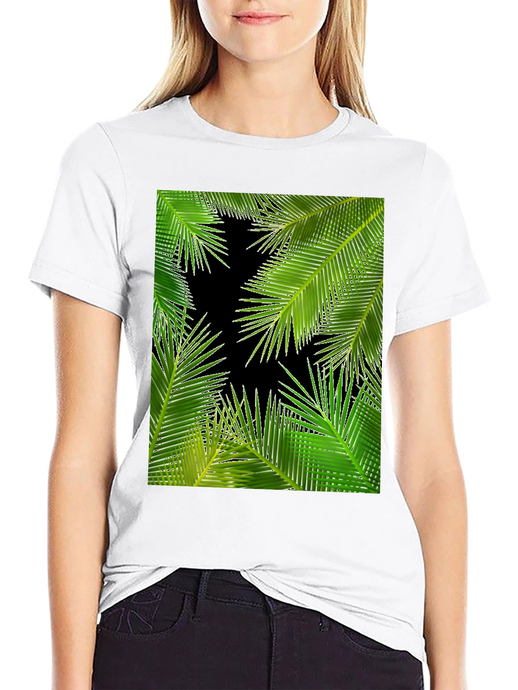 Tropical Palm Leaf Print Black T-Shirt