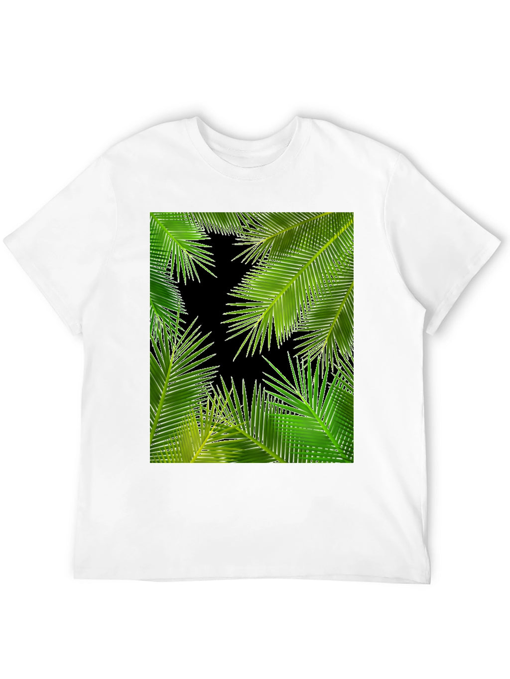 Tropical Palm Leaf Print Black T-Shirt