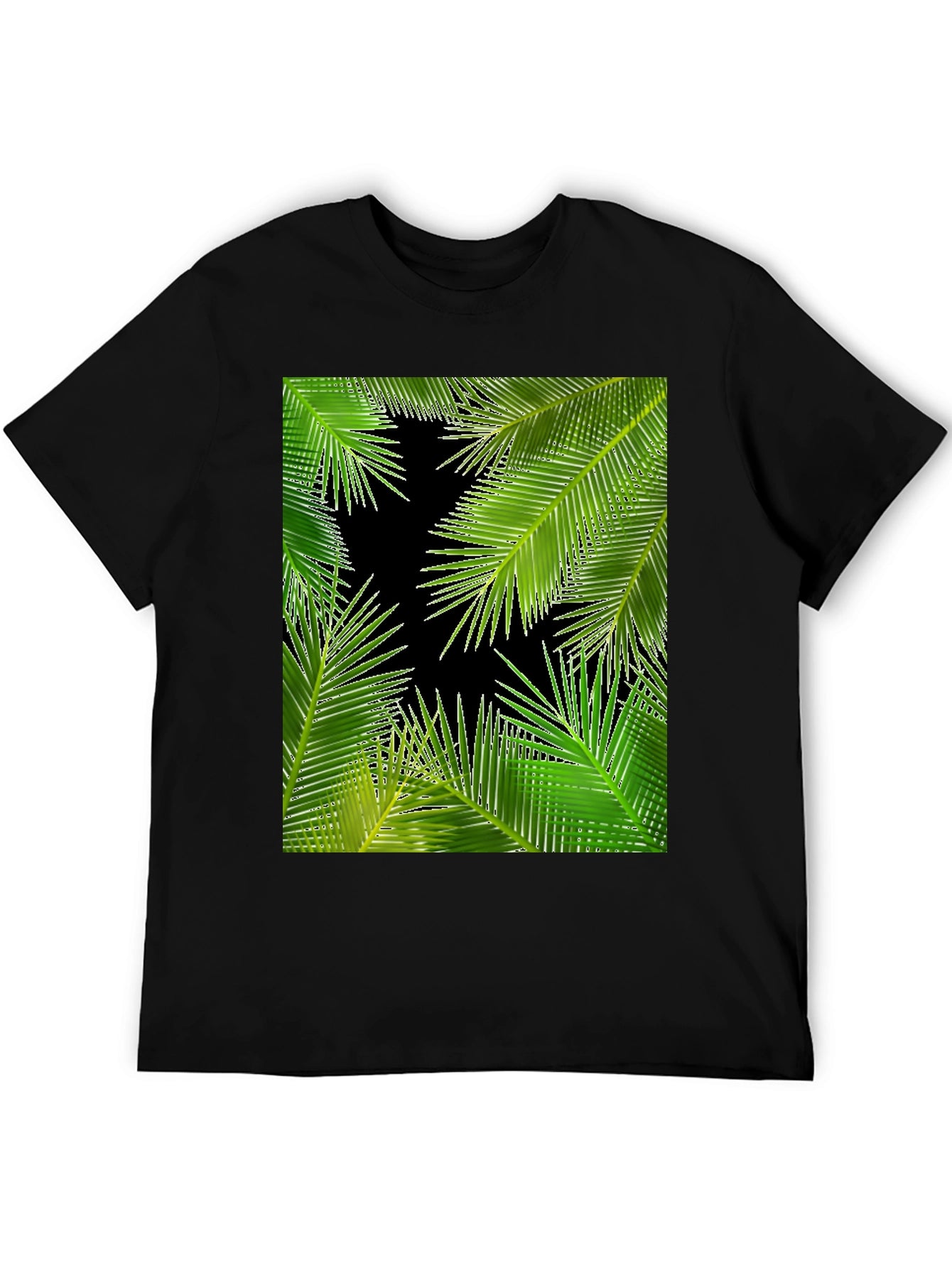 Tropical Palm Leaf Print Black T-Shirt