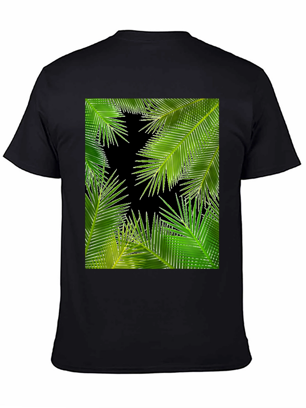 Tropical Palm Leaf Print Black T-Shirt