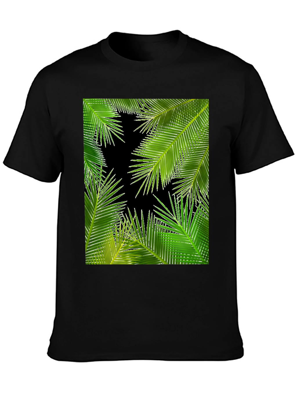 Tropical Palm Leaf Print Black T-Shirt