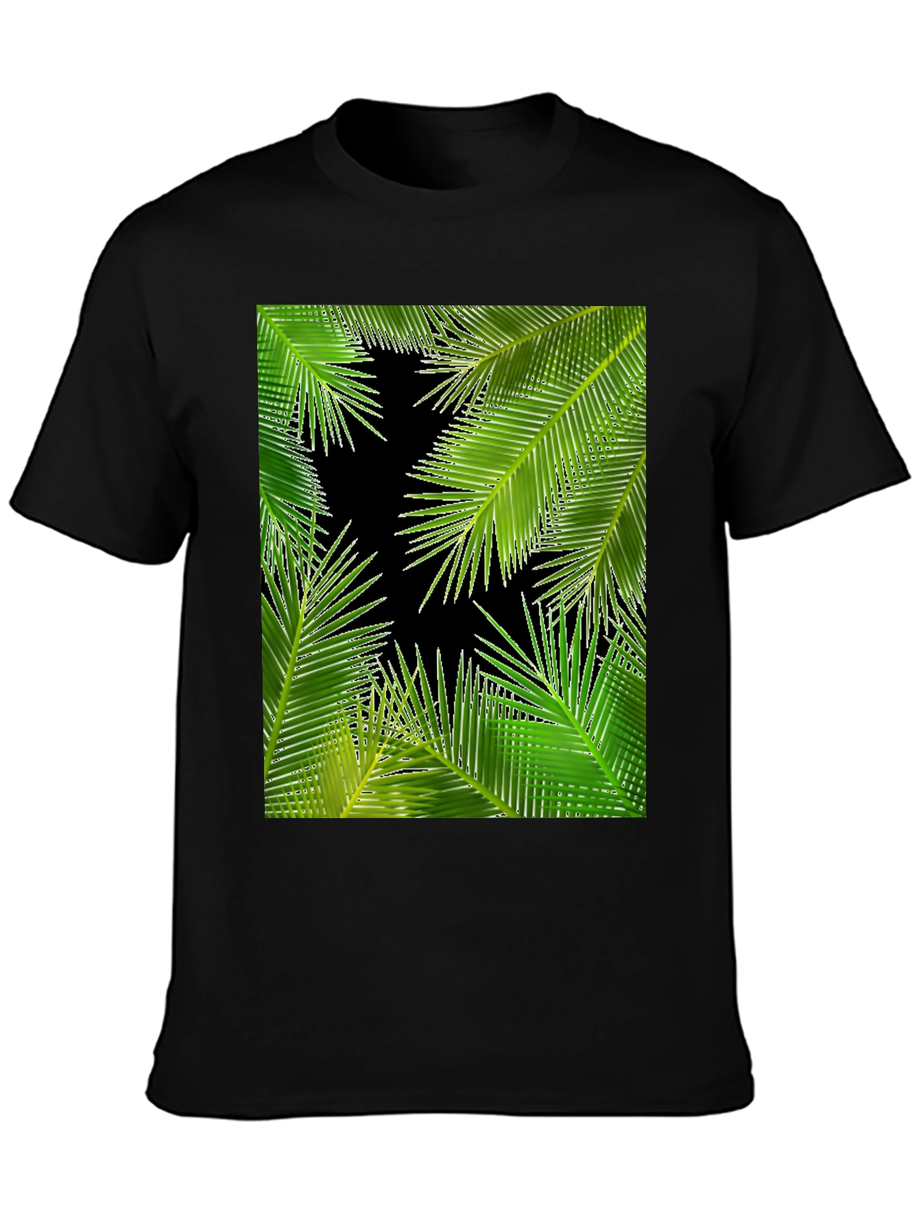Tropical Palm Leaf Print Black T-Shirt