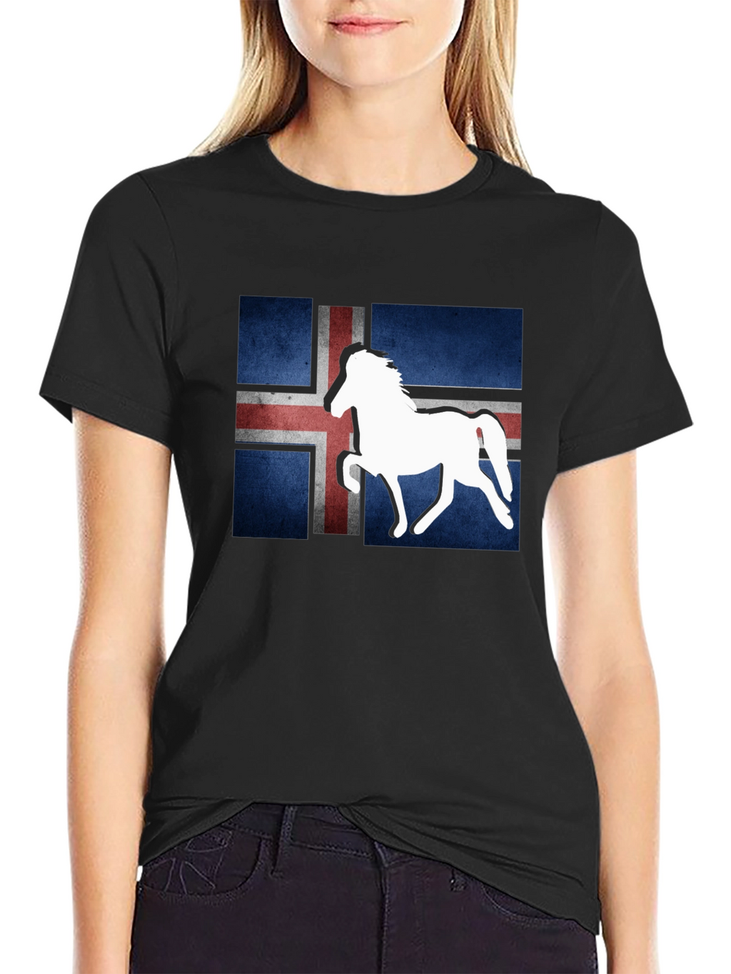 Icelandic Flag Horse Graphic Tee - Black