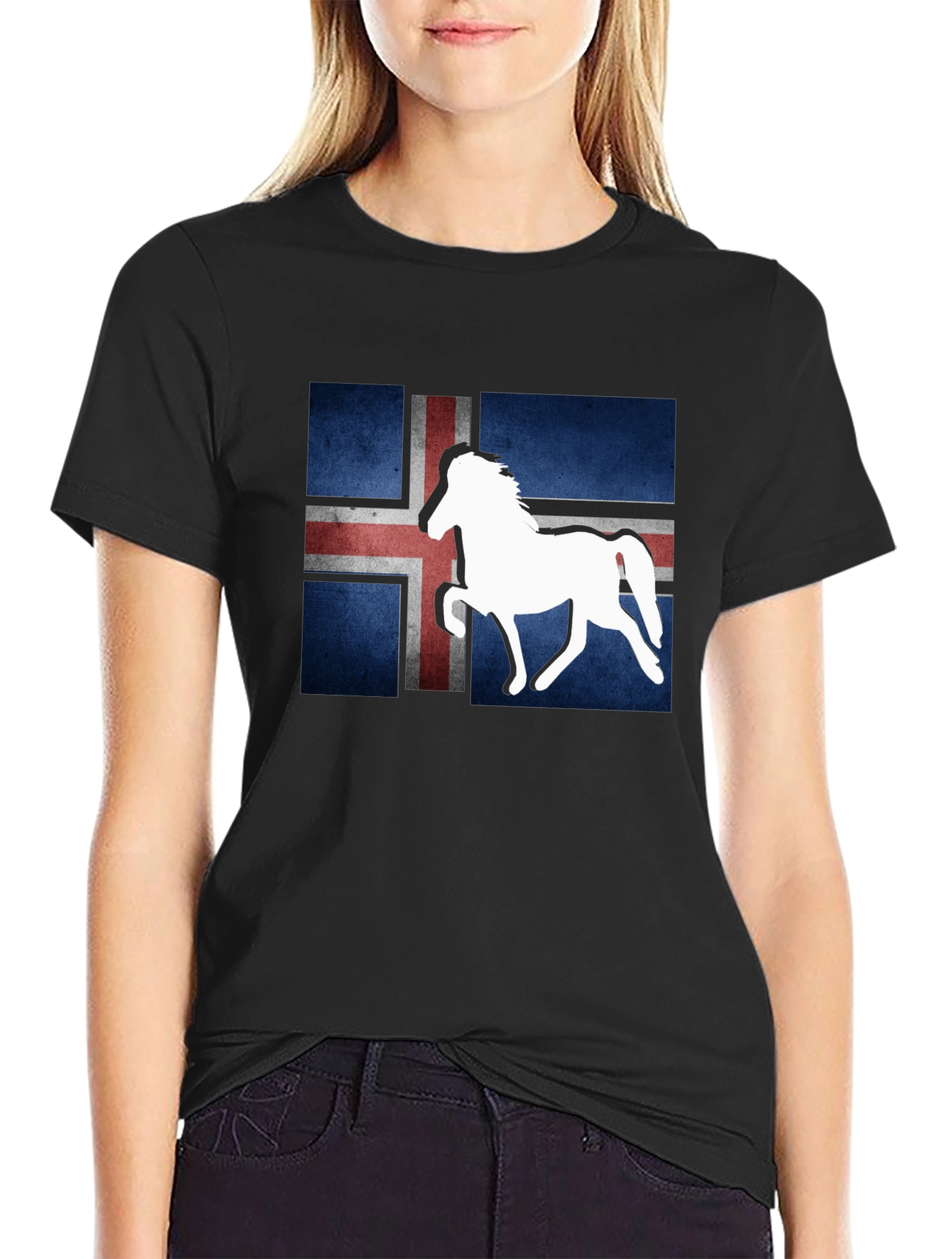 Icelandic Flag Horse Graphic Tee - Black