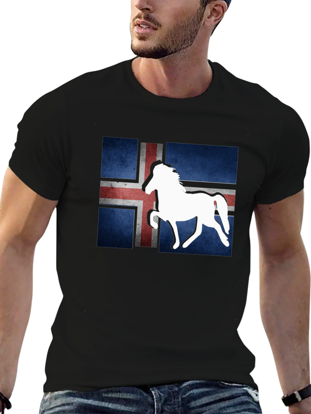 Icelandic Flag Horse Graphic Tee - Black