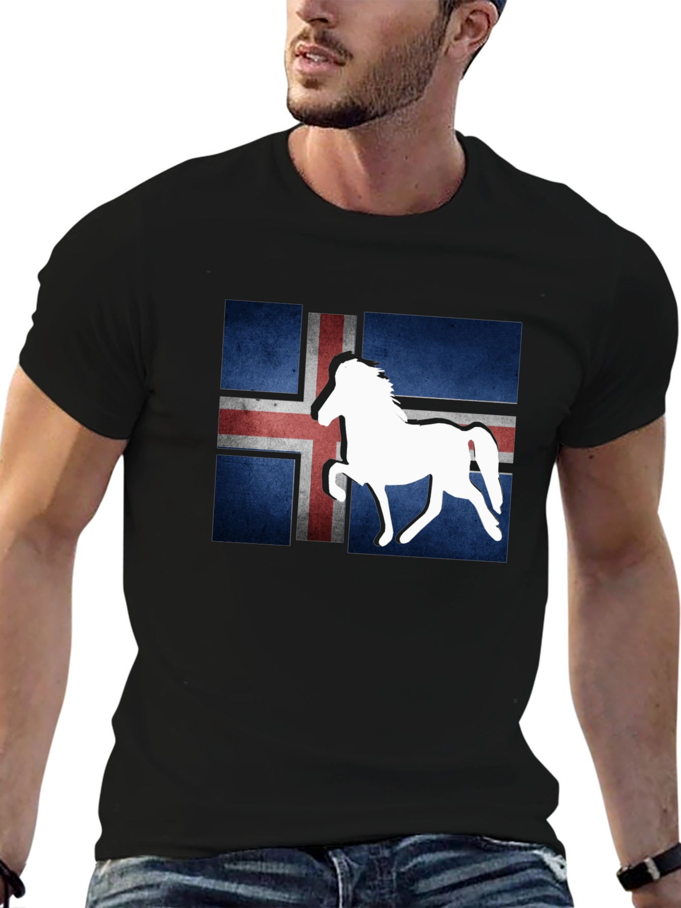 Icelandic Flag Horse Graphic Tee - Black