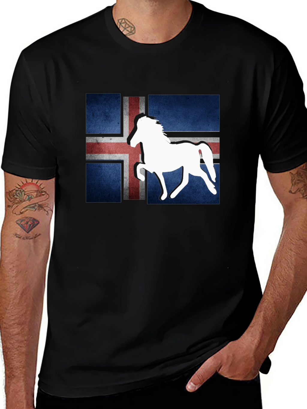 Icelandic Flag Horse Graphic Tee - Black