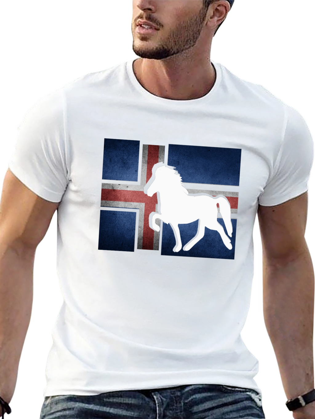 Icelandic Flag Horse Graphic Tee - Black