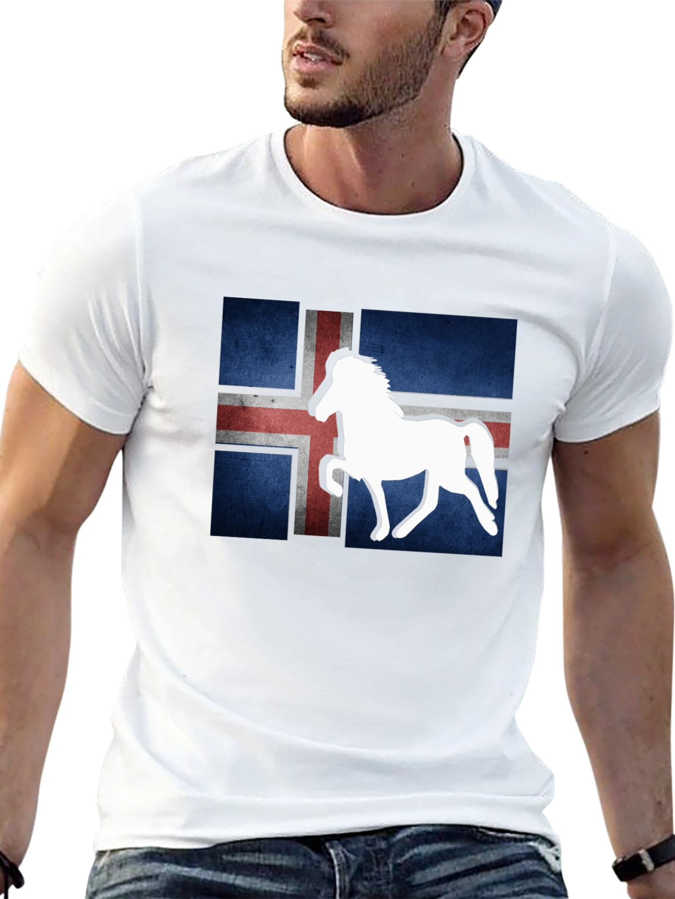 Icelandic Flag Horse Graphic Tee - Black