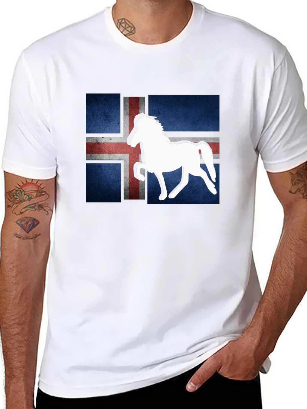 Icelandic Flag Horse Graphic Tee - Black