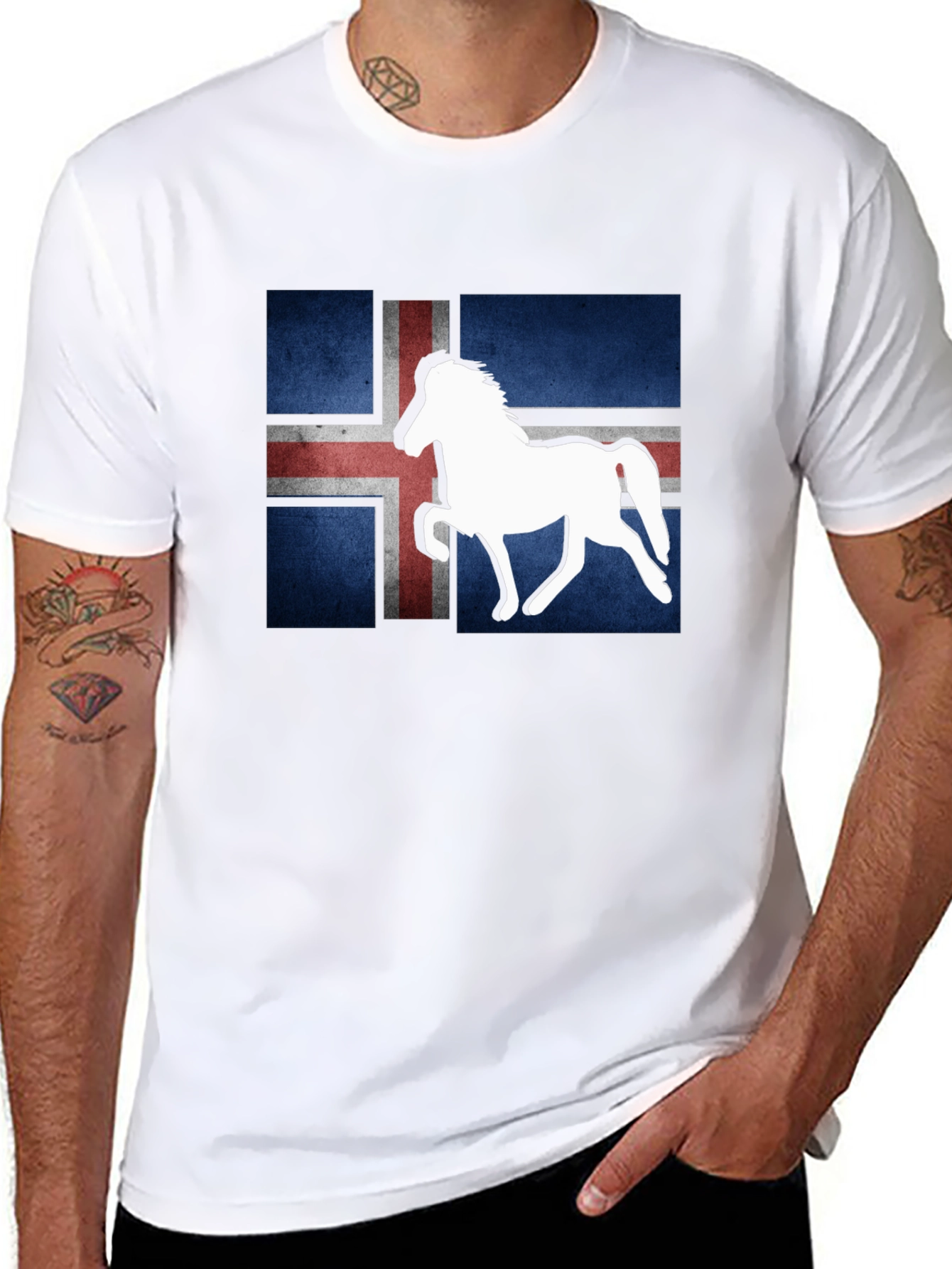 Icelandic Flag Horse Graphic Tee - Black