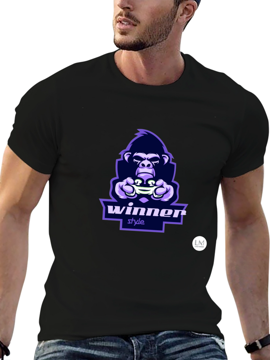 Winner Style Gorilla Graphic T-Shirt - Black