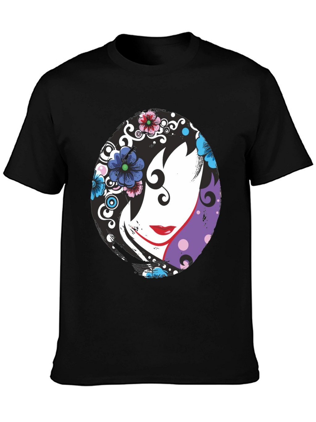 Floral Face Black T-Shirt