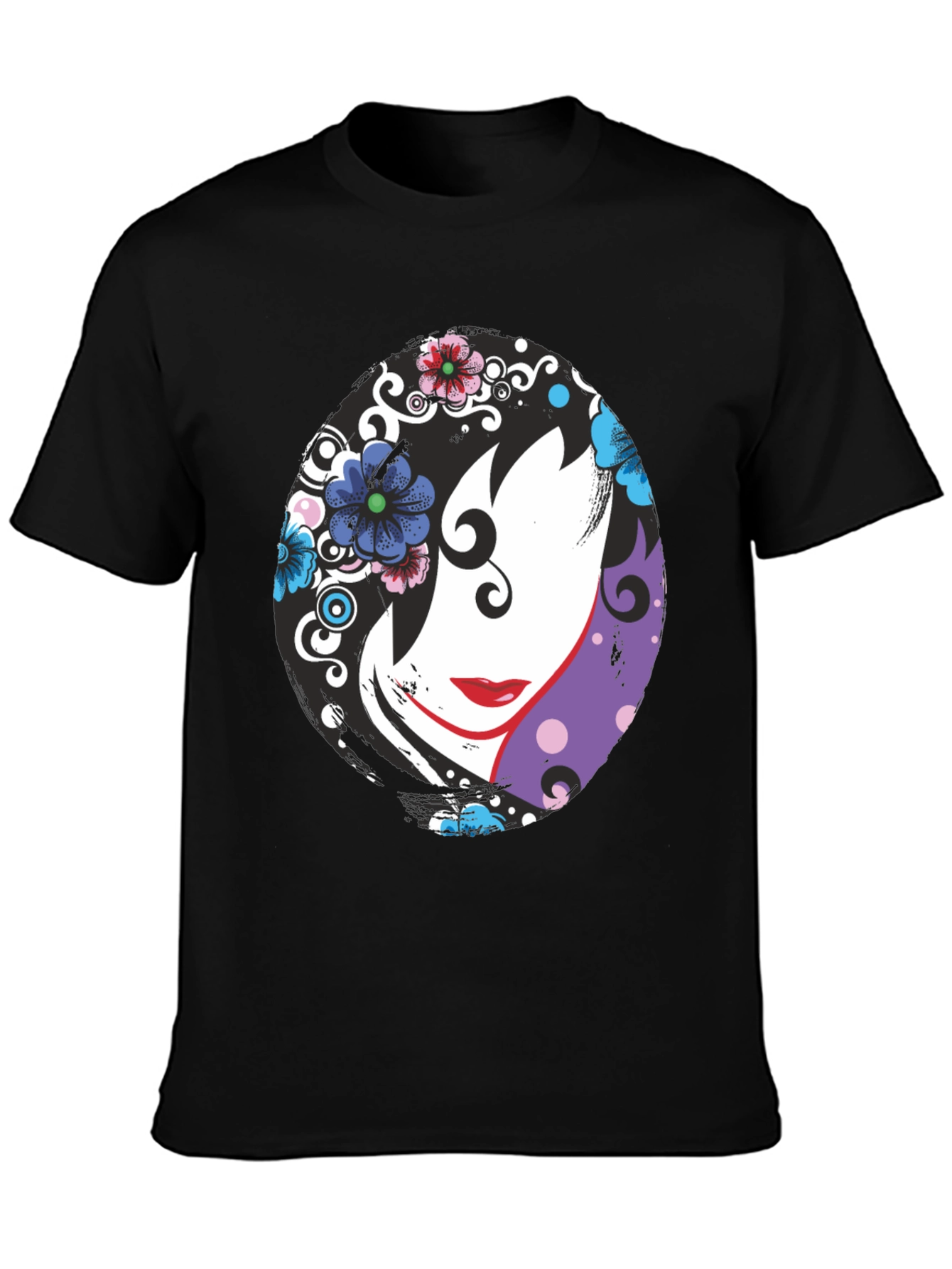 Floral Face Black T-Shirt