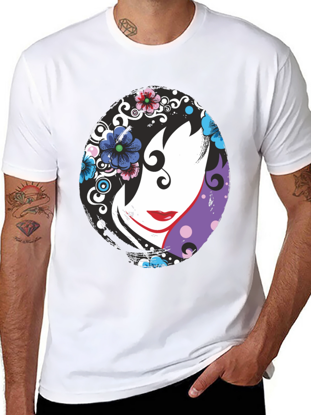 Floral Face Black T-Shirt