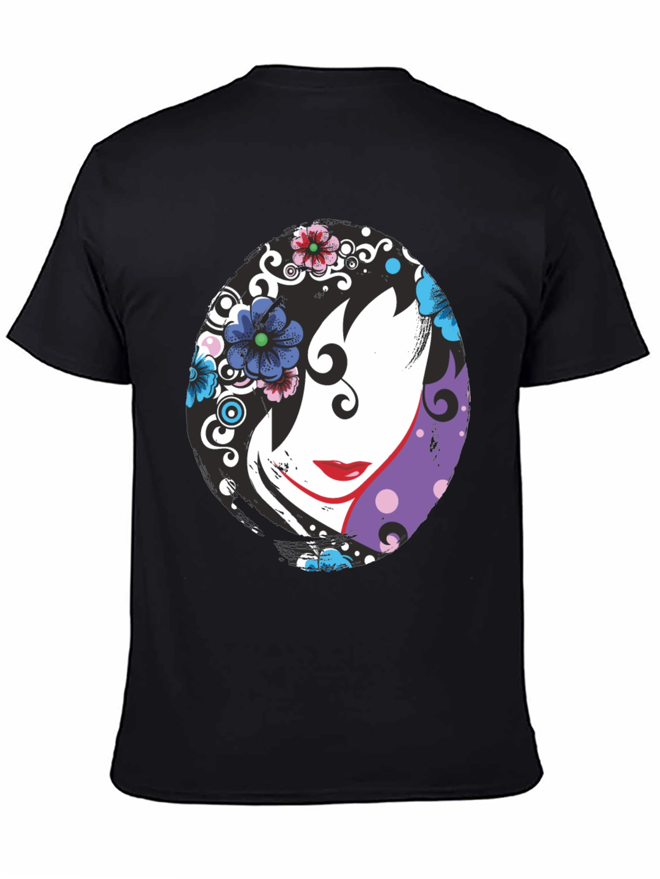 Floral Face Black T-Shirt