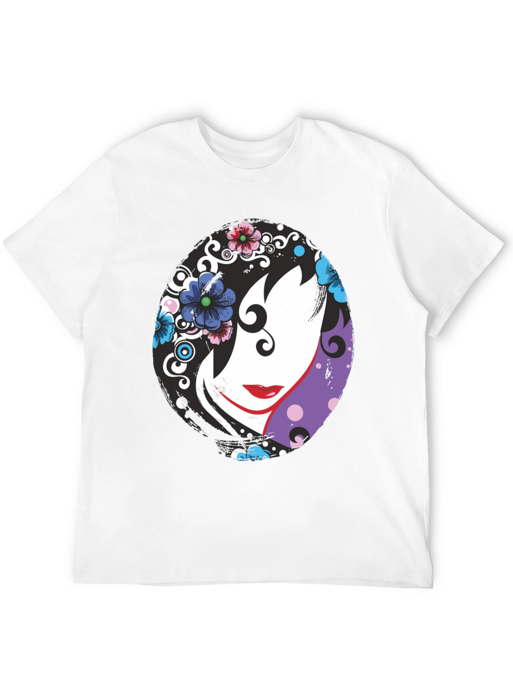 Floral Face Black T-Shirt