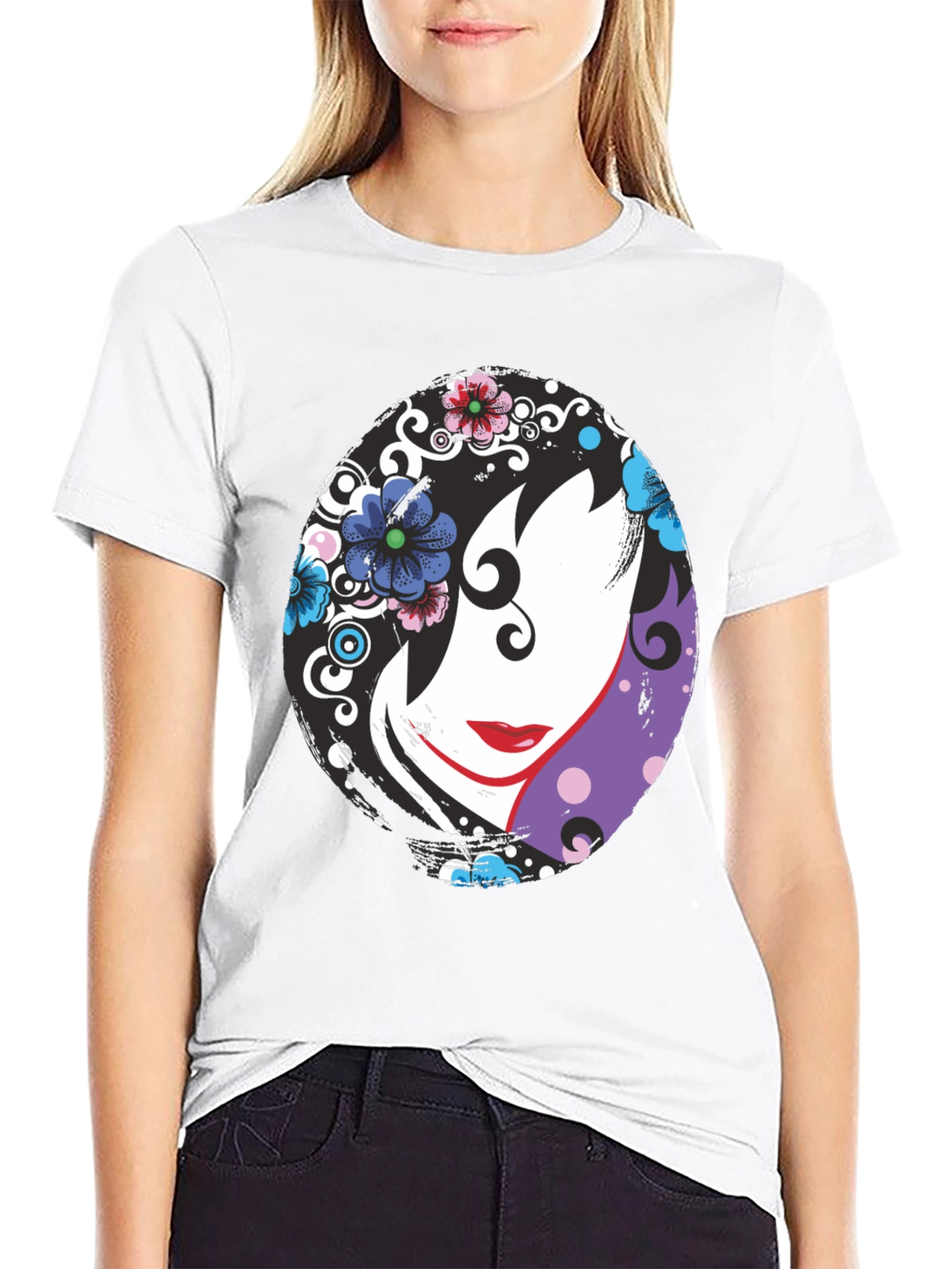 Floral Face Black T-Shirt