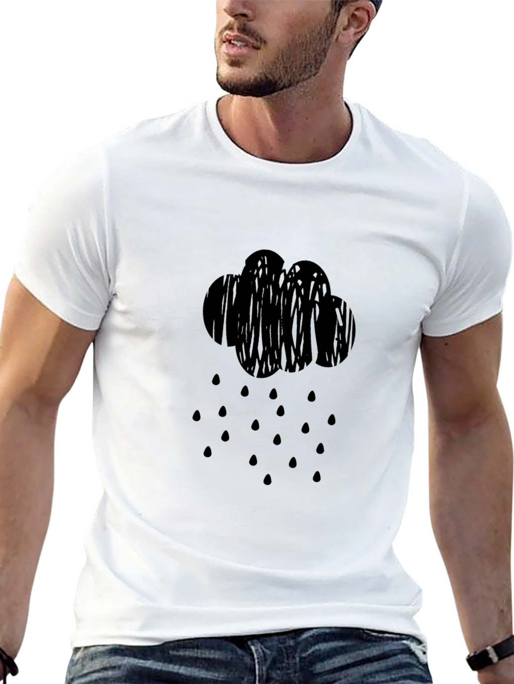 Rainy Day Cloud Graphic Tee - Black Casual Shirt