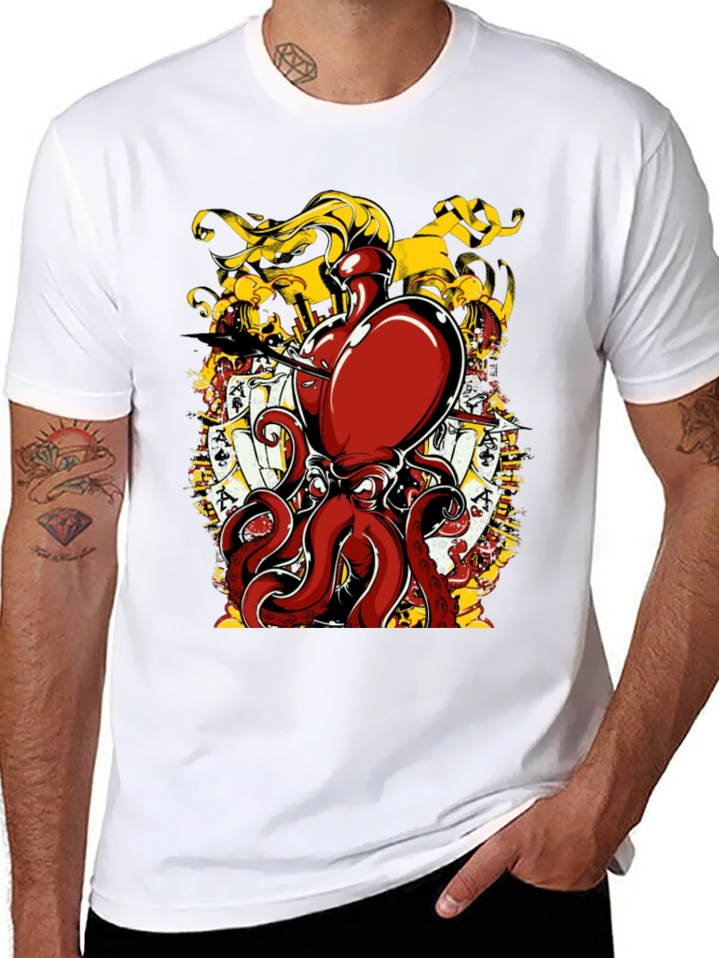 Octopus Poker Card Graphic T-Shirt