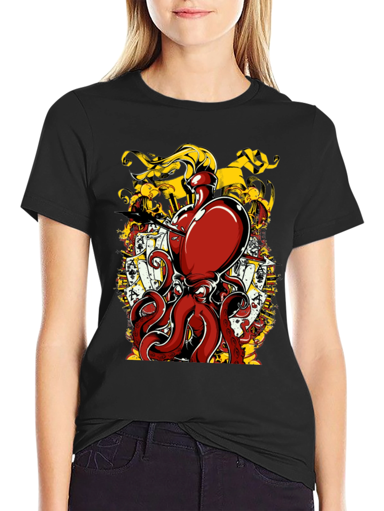 Octopus Poker Card Graphic T-Shirt