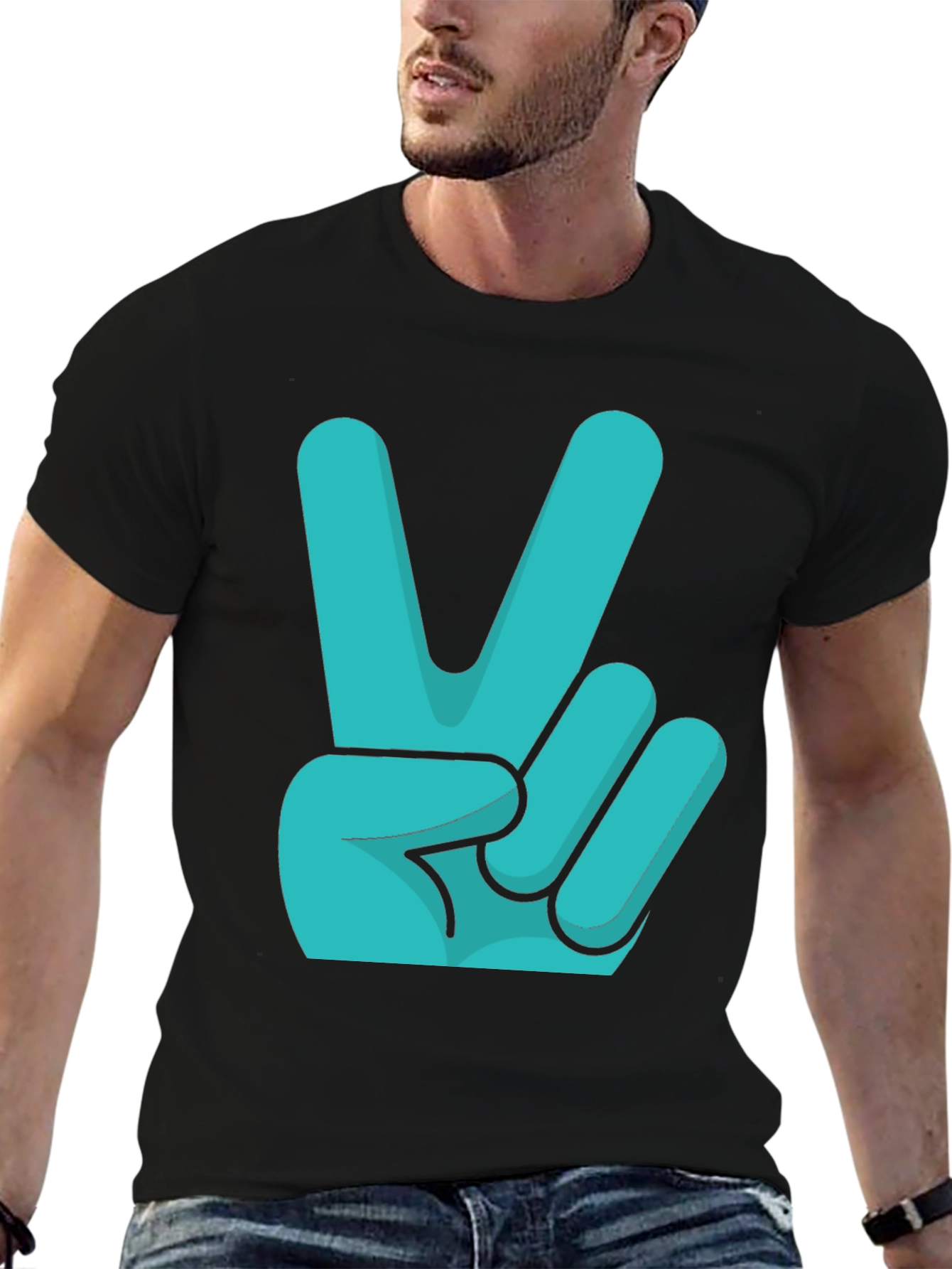 Peace Sign Graphic Tee - Black Cotton T-Shirt